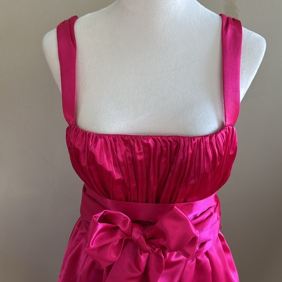 Anthropologie Maeve Pink Bow-Tie Satin Pockets Cocktail Mini Dress Size 12 - Picture 7 of 13